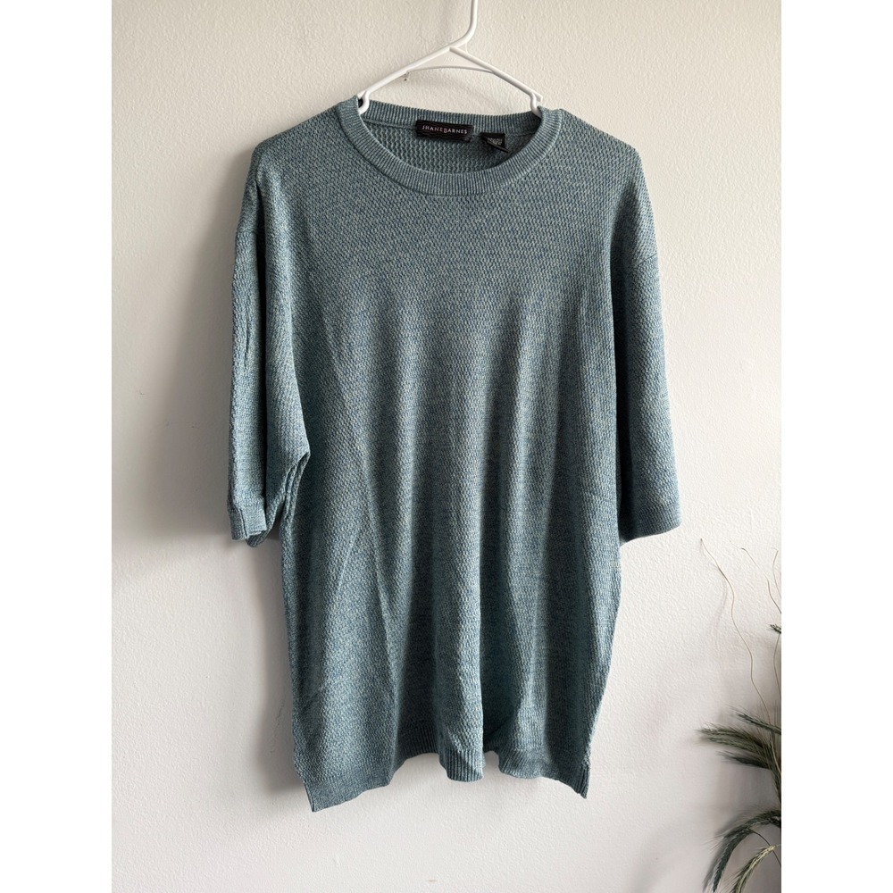 Jhane Barnes Mens 100% Silk Textured Knit Short Sleeve Sweater XL Teal Blue 3B13